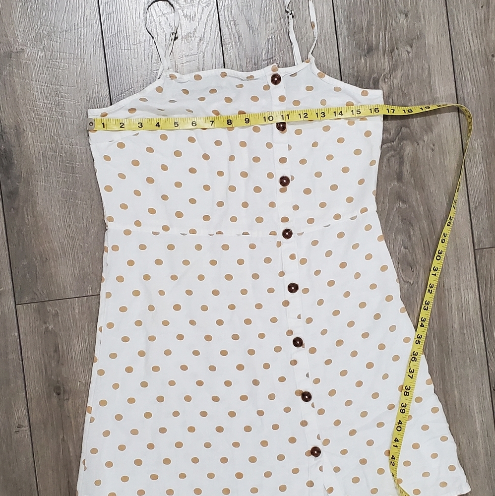 Billabong White & Yellow Polka Dot Button Fine Sleeveless Dress-Juniors - Picture 4 of 7